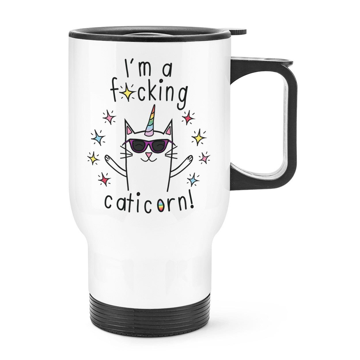 I'm A F-ing Caticorn Travel Mug Cup With Handle - Funny Thermal Unicorn Cat