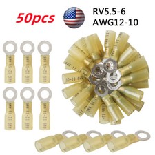 50PCS AWG12-10 Yellow Heat Shrink Waterproof Wire Crimp Ring Terminals Connector