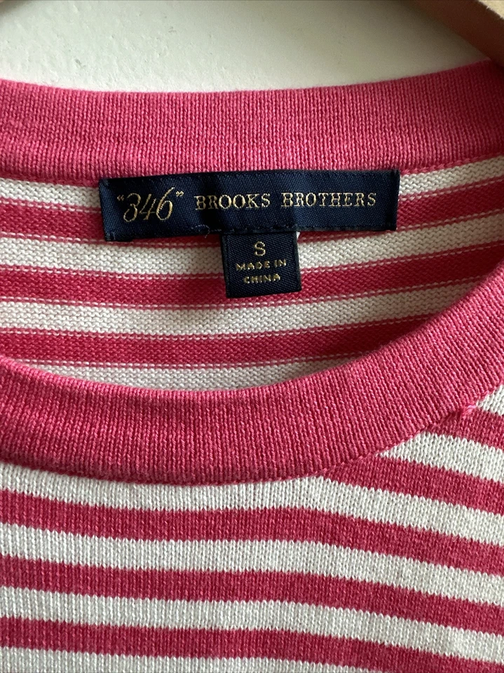 Brooks Brothers Rose Pink White Striped Sweater Women Size S Classic Gold Button - Image 2 of 4