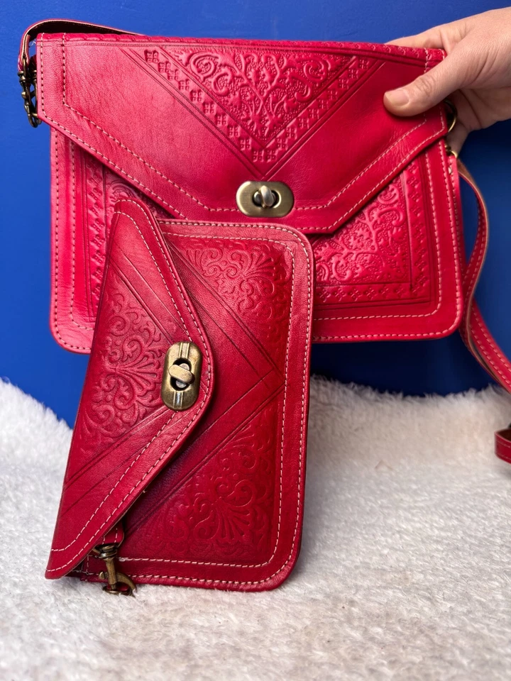 Juego de 2 Bolso de Cuero para Mujer Bolso de Hombro Bolso de Cuero Rojo Bandolera Cartera Roja Foto 4 de 4