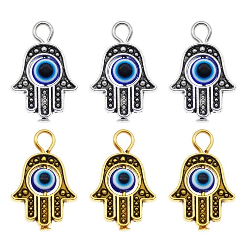 Wholesale Gold/Silver Hamsa Hand w/ Evil Eye Pendant for Necklace Bracelet 16pcs - Picture 3 of 7