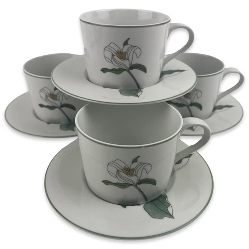 Block Spal Watercolors Trillium Cups and Saucers Set of 4 VTG White Floral