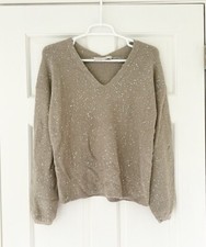ANN TAYLOR LOFT sweater size XS tan brown sequins v-neck