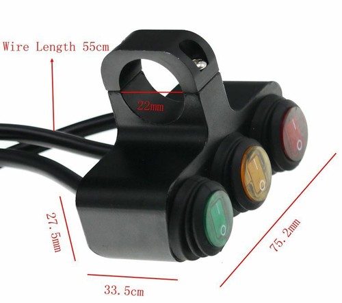 Interruptor de luz LED encendido/apagado de tres botones de aleación de aluminio para motocicleta 12V 7/8" 16A - Imagen 2 de 6