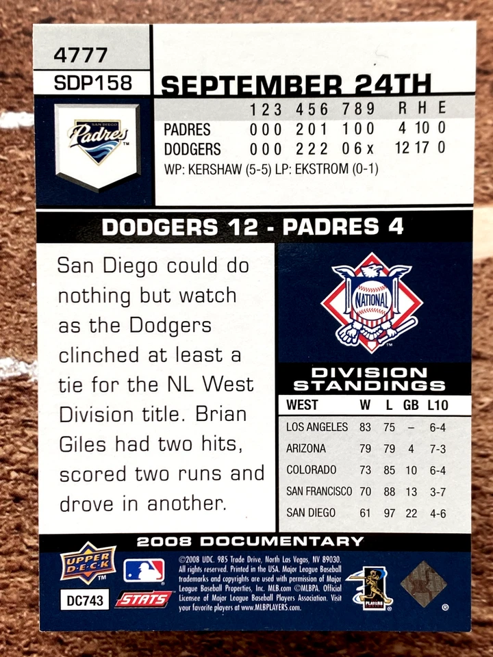 2008 Upper Deck Documentary Jody Gerut #4777 - Image 2 of 2