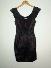 LIPSY DRESS SIZE 8 PLUM PURPLE SLEEVELESS PARTY SHIFT FRILL SHOULDER i609