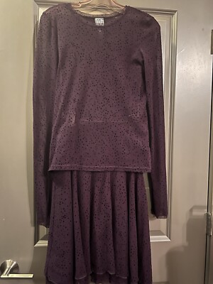 LILITH France 2-Piece Skirt and top set- Wine w/ black flocked dots