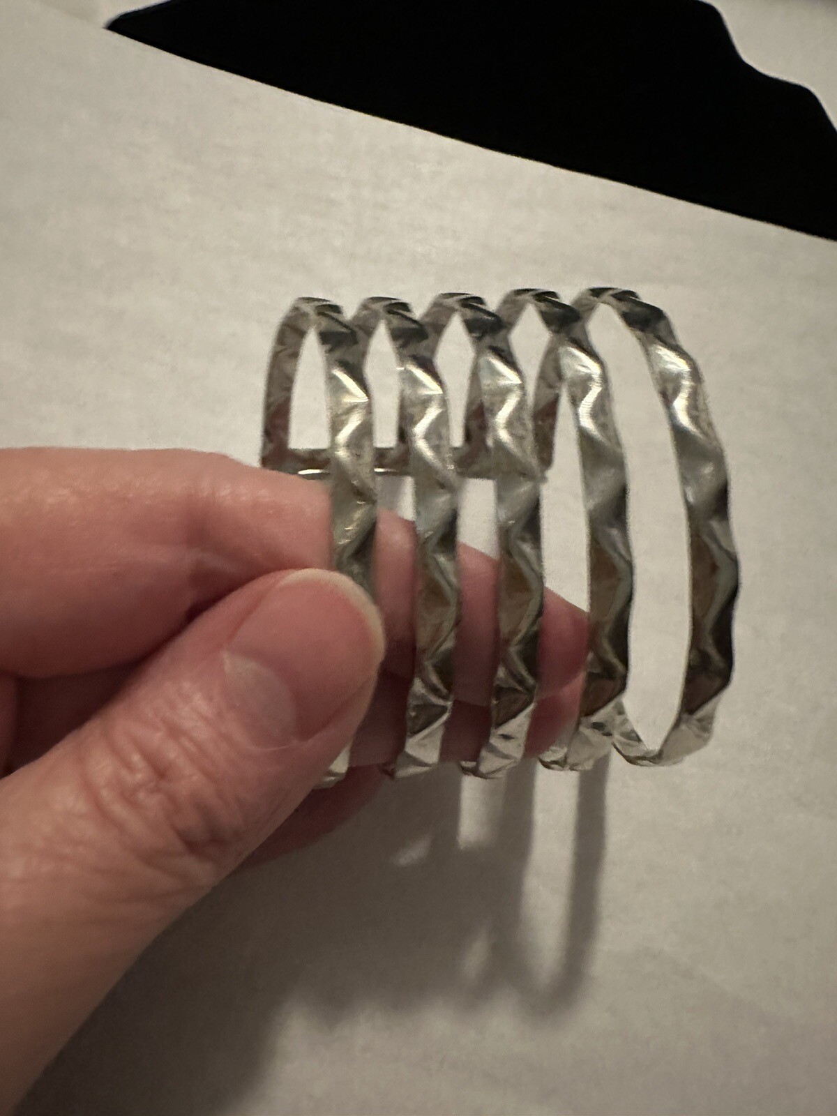 Multilayered Open Cuff Textured Wave Bracelet Sil… - image 5