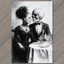 Art Print Gothic Skull Wedding Toast Elegant Dark Romance Halloween Dinner Scary