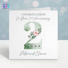 2nd Wedding  Anniversary Card,  Personalised Cotton Anniversary card