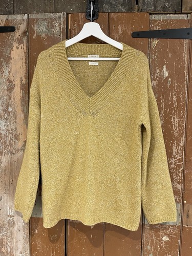 Massimo Dutti Sweater Jumper Pullover Knitted Italian Yarn Yellow V-Neck XS - Picture 3 of 15