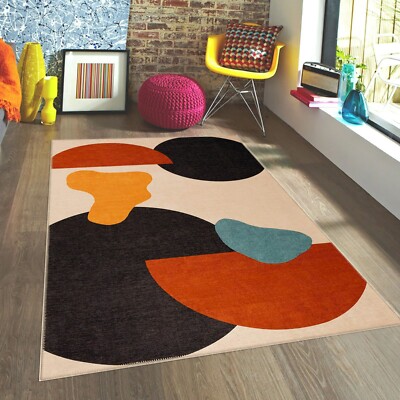 Modern Abstract Geometric Rug - Colorful Retro Mid-Century Style Carpet for Home