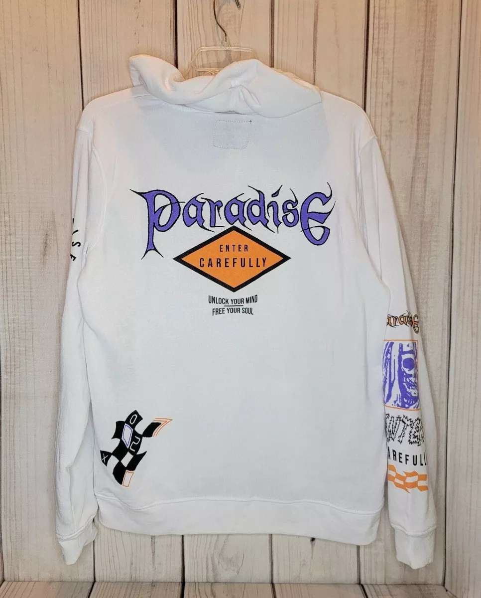 Rue 21 Hoodie Embroidered Screen Printed Pullover Skull White