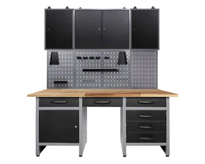 Ondis24 Werkstatt Set Harrys 160 cm Werkbank 3x Werkzeugschrank Metall Lochwand