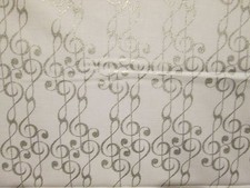 MUSIC NOTES WHITE SILVER METALLIC WHITE BACKGROUND COTTON FABRIC FQ