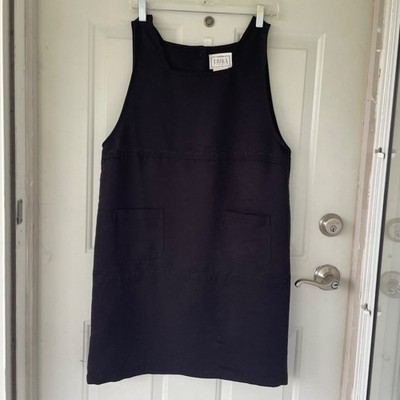 Vintage 90s Tank Dress Womens M Black Pinafore Artist Librarian Goth Layering