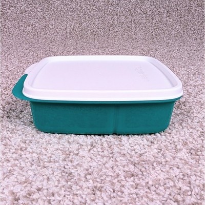 Tupperware Divided Food Storage Container Teal White Lid Square Lunch Snack