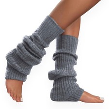 Lambswool Winter Ribbed Leg Warmers Natural Wool Footless Long Socks 1, Grey