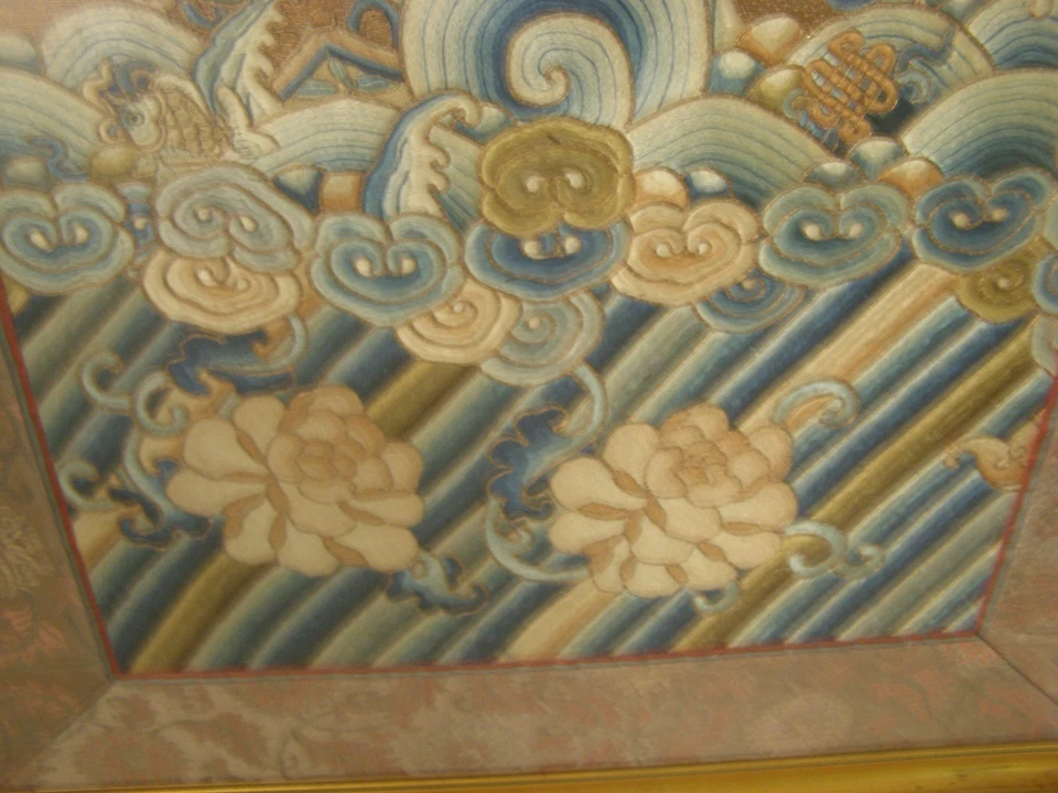 Antique Chinese Silk Kesi Kosu Dragon Robe Embroidery Fragment Framed 32X22. - Image 4 of 4