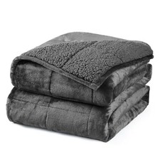 Sherpa Fluffy Weighted Blanket for Adults, Washable 48" x 72" 15lbs Dark Grey