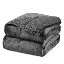  Sherpa Fluffy Weighted Blanket for Adults, Washable 48" x 72" 15lbs Dark Grey