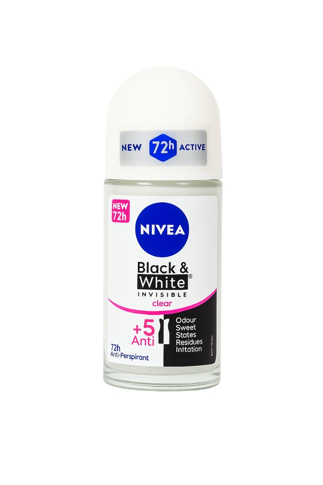 Nivea Roll On para Mujer Blanco y Negro Invisible Transparente 50ml 72 HR Fresco - Pack 12 Foto 2 de 2