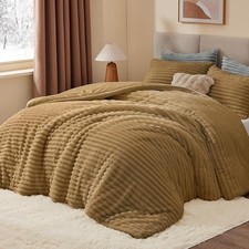 Fleece Comforter Set -Super Soft  Warm Fluffy Bedding, California King Brown