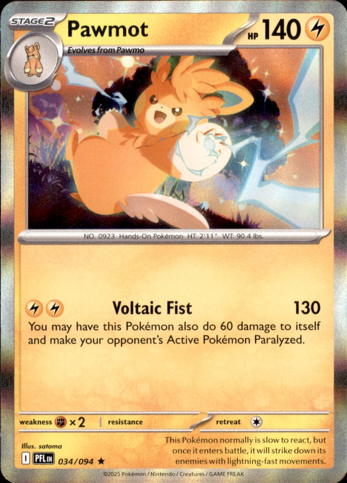 Pawmot 034/094 Rare Phantasmal Flames Pokemon Holo Lightly Played