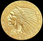 1915 GOLD UNITED STATES $5 DOLLAR INDIAN HEAD HALF EAGLE COIN