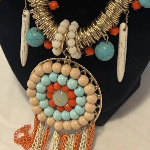 Indigenous Style Medallion Statement Necklace Gol… - image 4