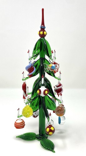 Vintage Murano Glas Kerzenständer Weihnachtsbaum mit 16 mundgeblasenen Ornamenten. - Bild 2 von 10