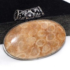 925 Silver Plated Chunky Fossil Coral Pendant Jewelry Size 1.4" GW