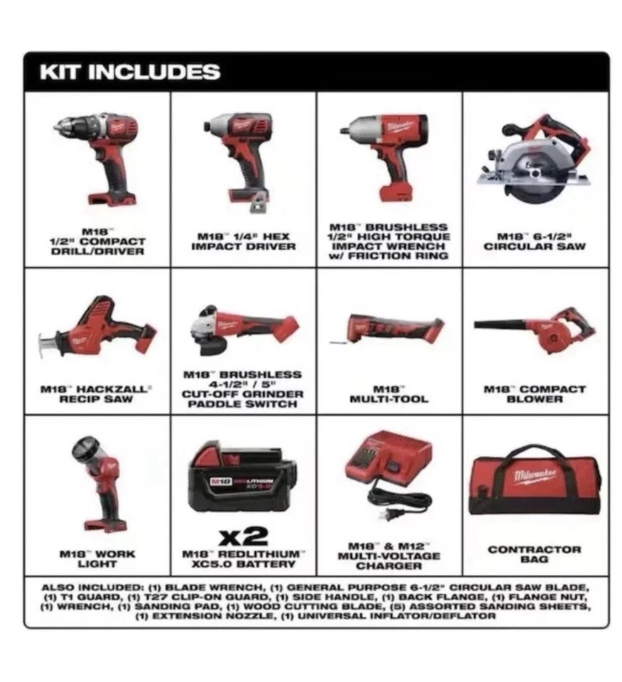 Milwaukee M18 18V Lithium-Ion Cordless 9-Tool Combo Kit 2694-29 - Image 2 of 4