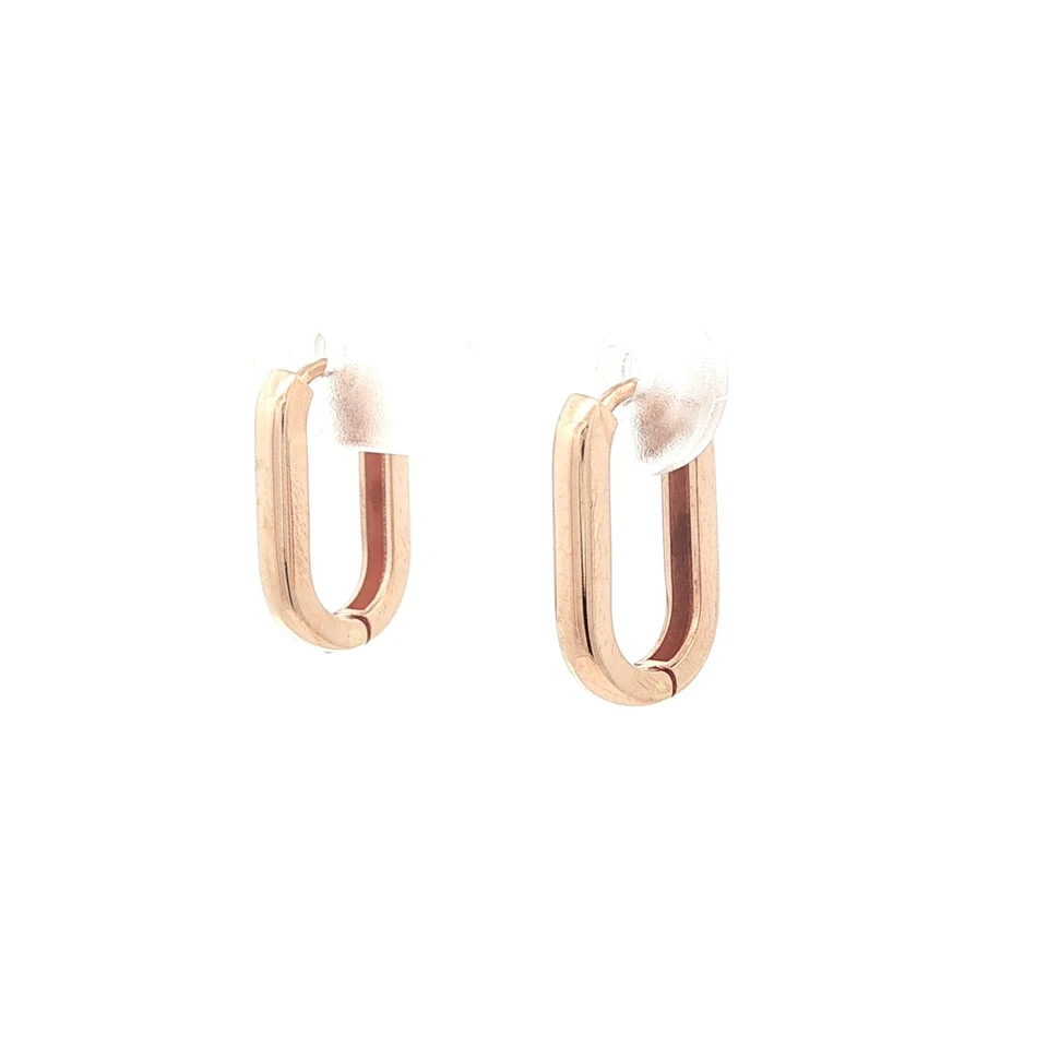 Pendientes Huggie de aro a presión delicados en forma de U pulidos en oro rosa de 14k Foto 4 de 4