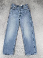 Levis Ribcage Straight Jeans Womens 26 Blue High Rise Button Fly Big E 24x26