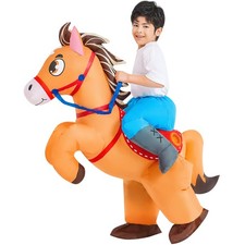 KOOY Inflatable Horse Costume Kids Halloween Riding Cowboy 7-10Y, Cute Brown