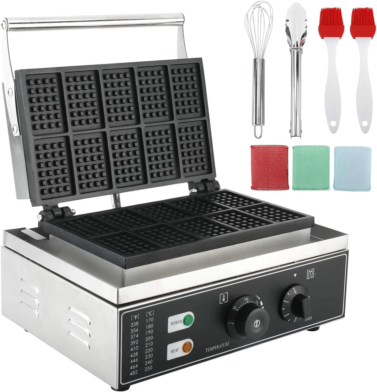 110V 1550W Commercial Waffle Maker 10 Grids Non-Stick Waffle Maker Machine