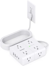 Surge Protector Power Strip, 6 Ft Flat Plug Extension Cord with 8 Outlets 4 USB