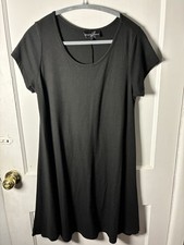 Lexington Avenue Womens Black Ribbed Swing Dress Size L Short Sleeve Casual
