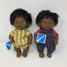 Pair DAM Norfin Troll Dolls Baby Boy Girl 3303 3304 1974 RARE African American