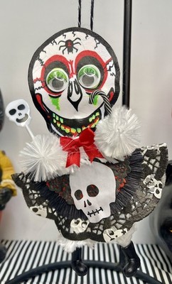 Vtg Halloween skull skeleton decor Ornament Vintage Style chenille wire 