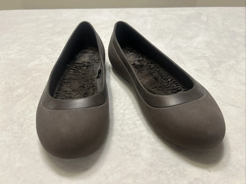 Crocs Mammoth Pisos Mujer Talla 10 Marrón Ballet Piel Forrado Sin Cordones Informales Neutro Foto 3 de 4
