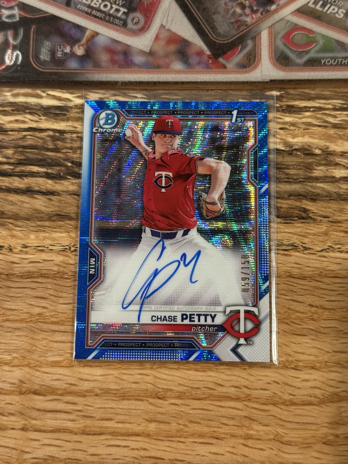 2021 Chase Petty Bowman Chrome Prospects Blue Refractor Auto /150 Reds 1st