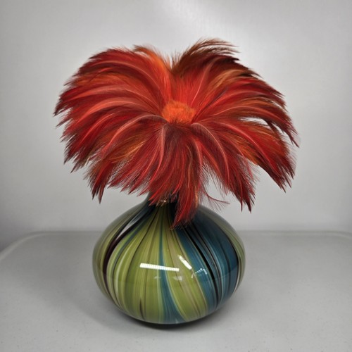 Vintage Art Glass Murano Style Bulb Vase Green Blue Swirl Wave Glass Blue Whimsy - Picture 4 of 21