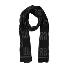 Hugo Boss Mens Black Martyn Wool Blend Logo Jacqaurd Fringe Scarf OS New