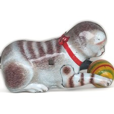 Ancien jouet mécanique chat en étain. Jouet vintage