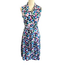 Anne Klein Jewel Tones Floral Cotton Wrap Belted Sleeveless Shirtdress Travel 6