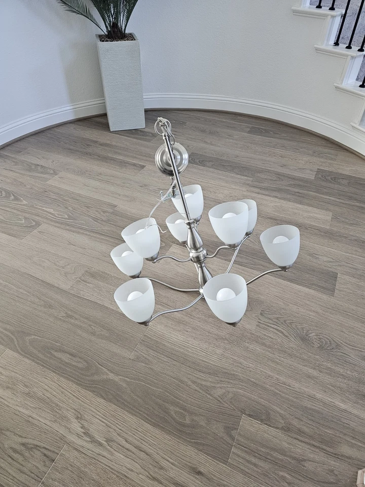  Stefan 9-Light Chandelier in Satin Nickel With Frosted Shade - Image 2 of 4