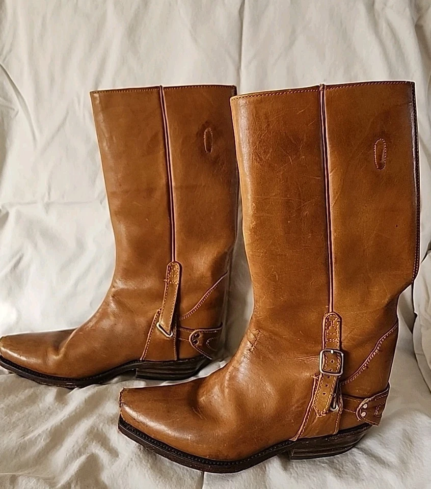Botas de couro vintage Adams Boot Company femininas tamanho 5.5 marrom faroeste - Imagem 2 de 4