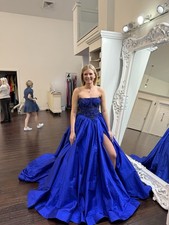 Sherri Hill Blue Prom Dress with Beaded Bodice with A Slit On The Side. Size 4